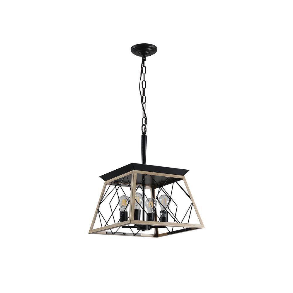 4-Light Oak Chandelier Light Fixture Hanging Industrial Style ...