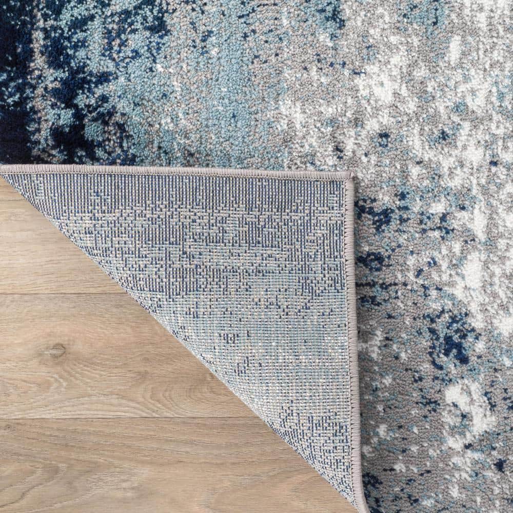 Reversible Abstract Watercolor Blue 5' x 7' Easy-Care Area Rug