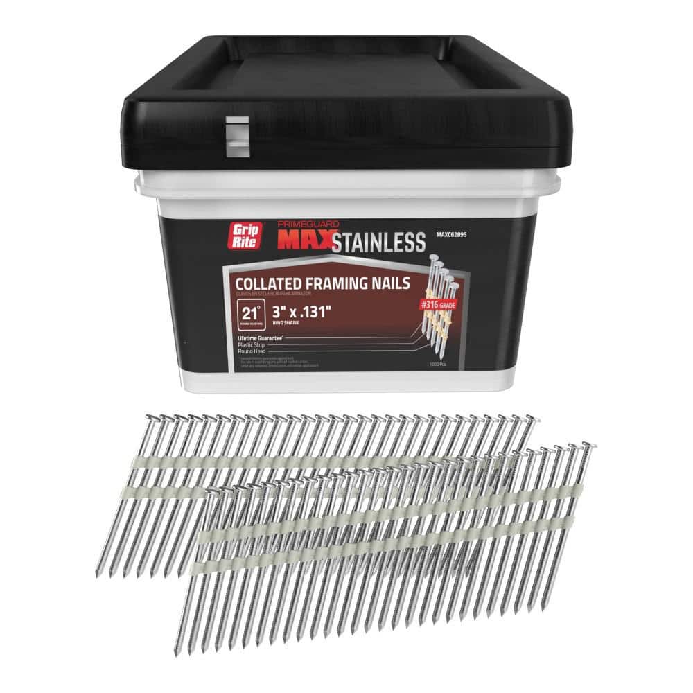 3 in. x .131 in. 21° Plastic Collated 316 Stainless Steel Ring Shank Round Head Framing Nails 1000 per Box price history on PriceWatchPro