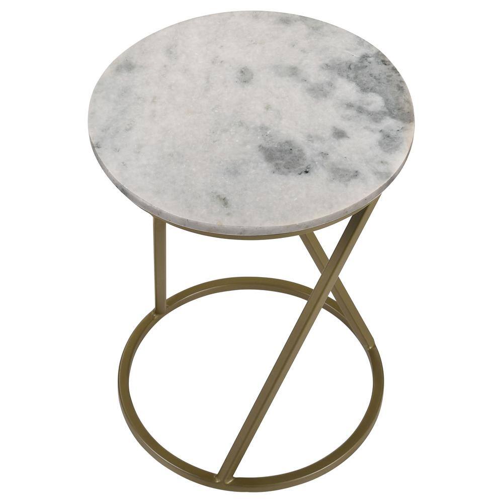 Round White Marble and Gold Metal Accent Table