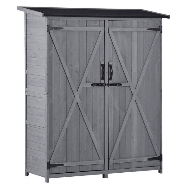 Unbranded 4.6 ft. W x 1.67 ft. D Outdoor Wood Storage Shed with Waterproof Roof, Lockable Doors and 3-Tier Shelves (7.67 sq. ft.)