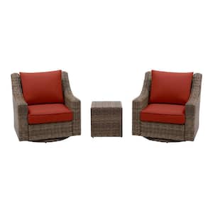 Rock Cliff Brown 3-Piece Wicker Outdoor Patio Seating Set with Sunbrella Henna Red Cushions