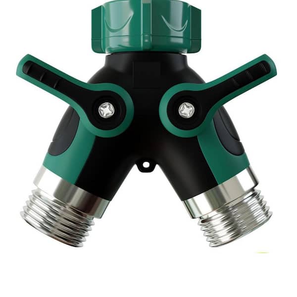 2-Way Heavy Duty Metal Garden Hose Splitter, High Flow Y Valve Connector with Dual Shut-Off, Outdoor Spigot Adapter