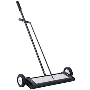 24 in. Black Rolling Magnetic Pick-Up Sweeper, Heavy Duty Push-Type with Release, for Nails Needles Screws Collection