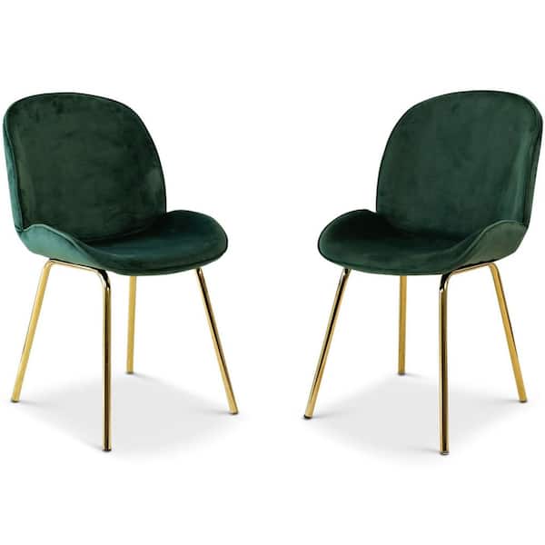 Ashcroft Furniture Co Leandro Green Velvet Cute Dining Room and Kitchen Chair with Gold Metal Legs Set of 2
