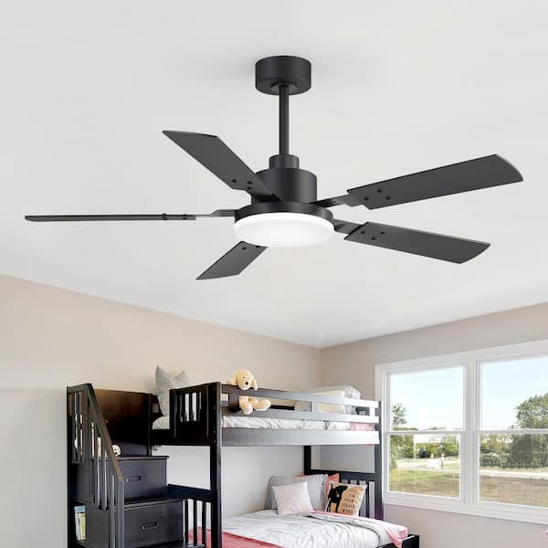 Hector II 52 in. Covered Outdoor Standard Black Flush Ceiling Fan with LED Light, Black Blade and Remote Included