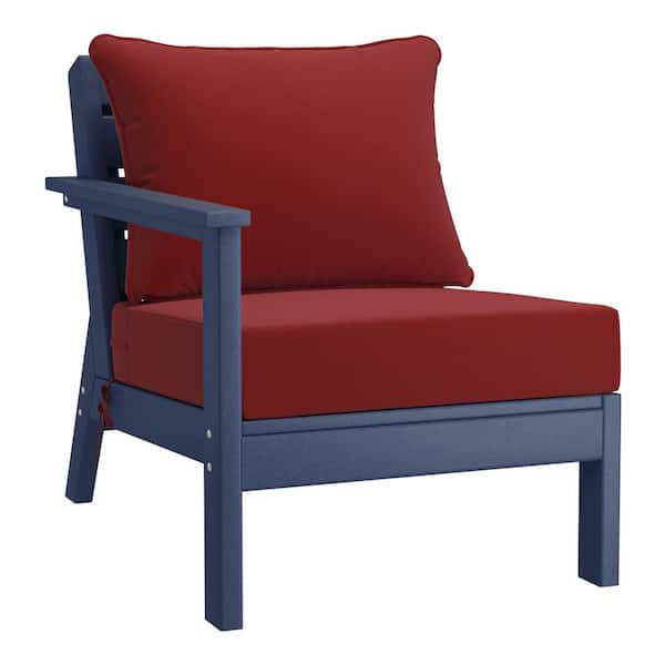 WESTIN OUTDOOR Birchwood Outdoor Patio Deep Seating Left Facing Arm HDPE Lounge Chair in Navy Blue with Red Cushions