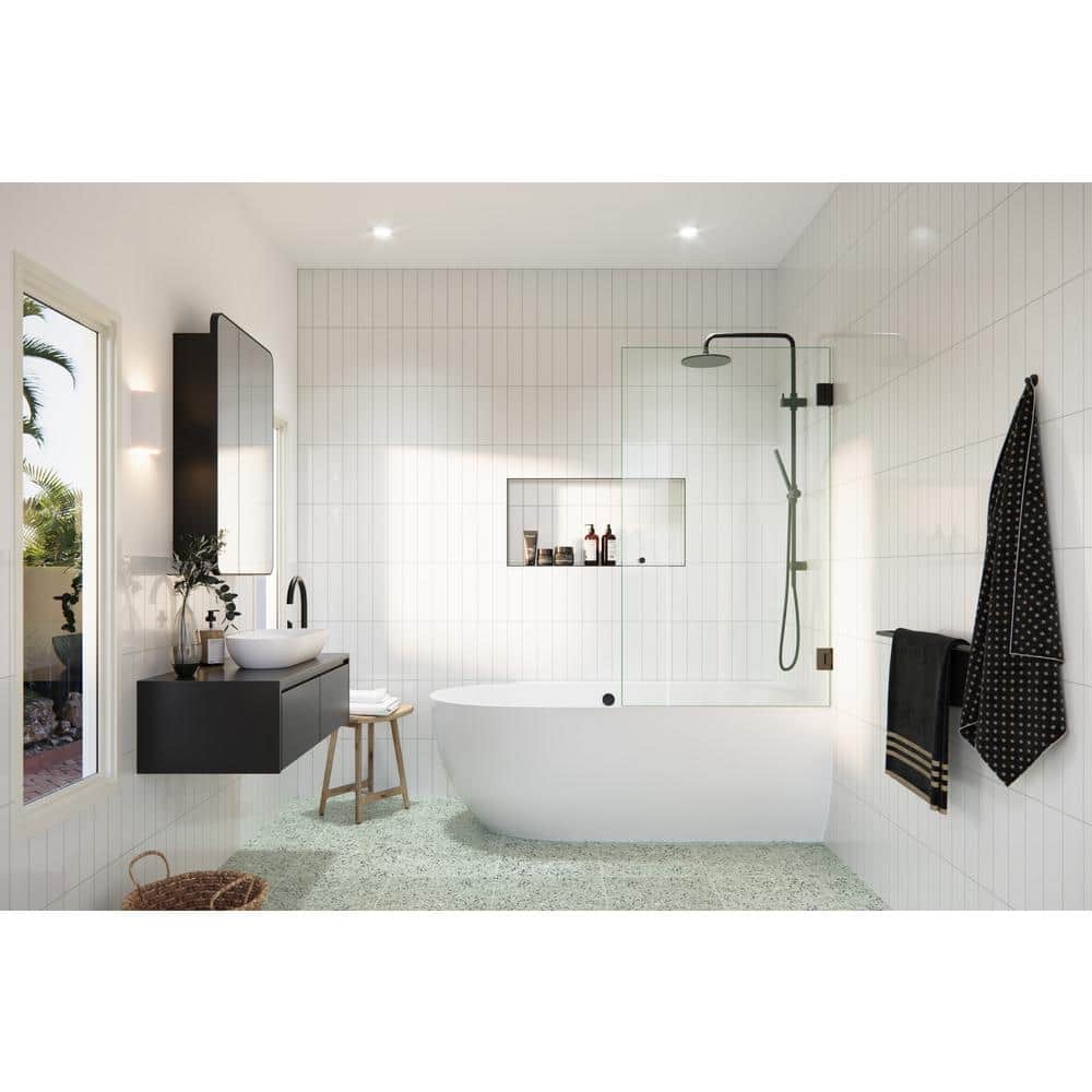 34 in. x 58 in. Frameless Clear Glass Bathtub Shower Door in Matte Black
