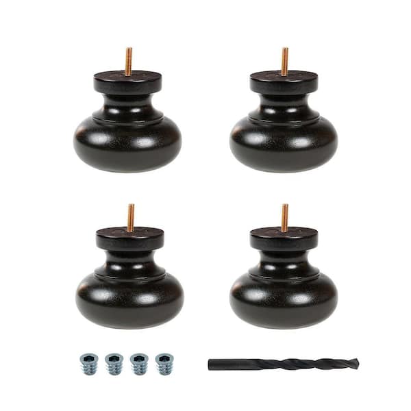 American Pro Decor 4 in. x 4-7/8 in. Stained Espresso Solid Hardwood Round Bun Foot (4-Pack)