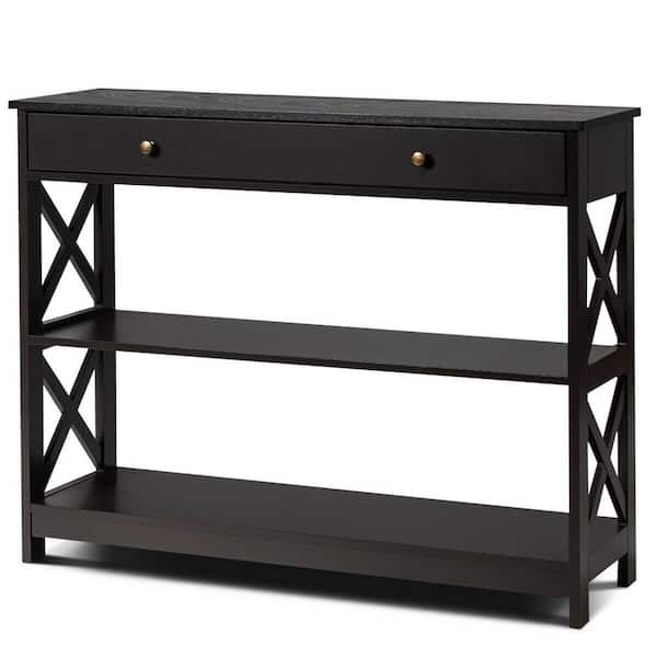 Boyel Living 39 in. Coffee Rectangle Wood Console Table with Drawer and Storage Shelves