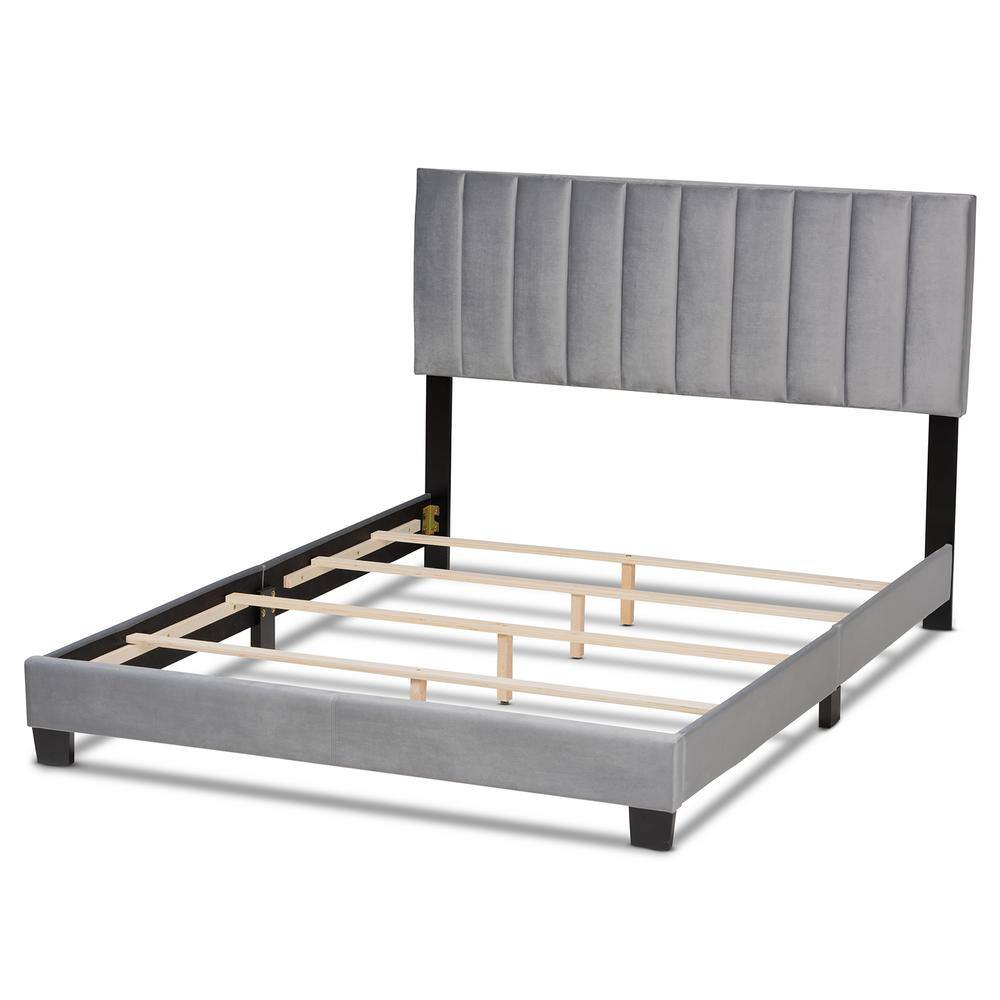 Clare Full Size Gray Velvet Upholstered Sleigh Bed with Tufted Headboard