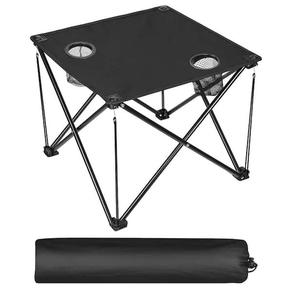 Cubilan Outdoor Living 18.5 in. Fabric Square Iron Body Side Picnic Table without Seat Lightweight Travel Table, Black