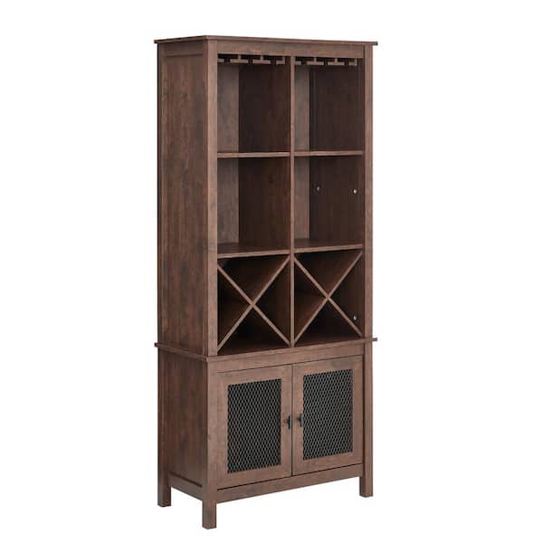Home Source Industries Home Source Mahogany Bar Cabinet Bookshelf with Wire Mesh Doors