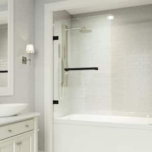 Rialto 34 in. W x 58 in. H Pivot Frameless Tub Door in Matte Black with 5/16 in. (8mm) Clear Glass