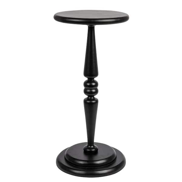 Storied Home Bishop 12 in. Black Solid Hardwood Round Wood End Table with Double Base Thickness