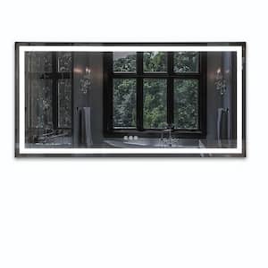 84 in. W x 36 in. H Large Rectangular Metal Framed Dimmable AntiFog Wall Mount LED Bathroom Vanity Mirror in Black