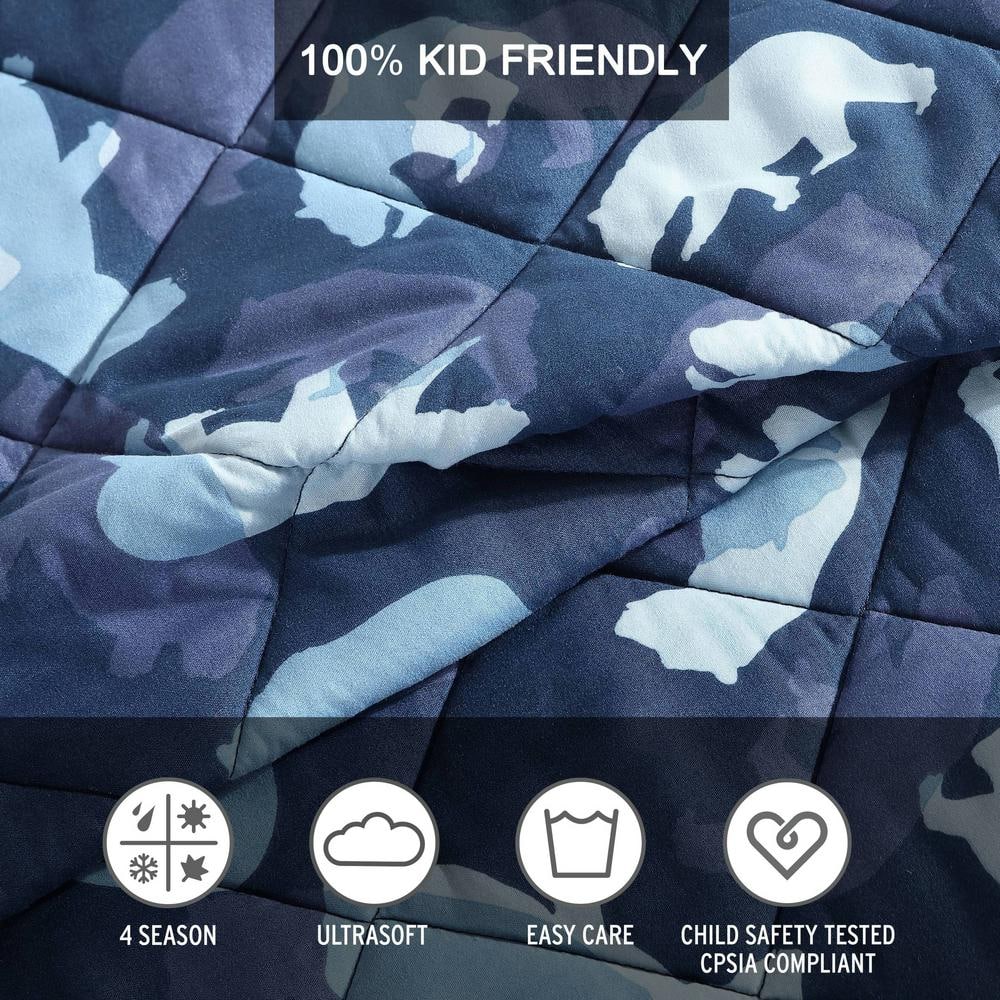 Navy Blue Microfiber Twin Kids Reversible Quilt Set