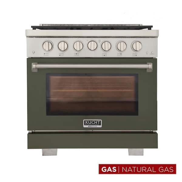Kucht 36 in. 5.2 cu. ft. 6-Burners Freestanding Natural Gas Range in Olive Green with Convection Oven and True Simmer Burners