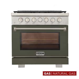 36 in. 5.2 cu. ft. 6-Burners Freestanding Natural Gas Range in Olive Green with Convection Oven and True Simmer Burners