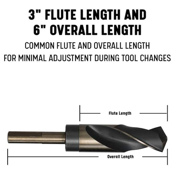 Drill America 1-1/4 in. High Speed Steel Twist Black and Gold Reduced Shank Drill  Bit with 1/2 in. Shank KFDRSD1-1/4 - The Home Depot