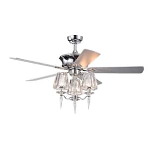 52 in. Indoor Ceiling Fan with Light, Chrome Finish and 3 Crystal Shades, Remote Control Light Kit