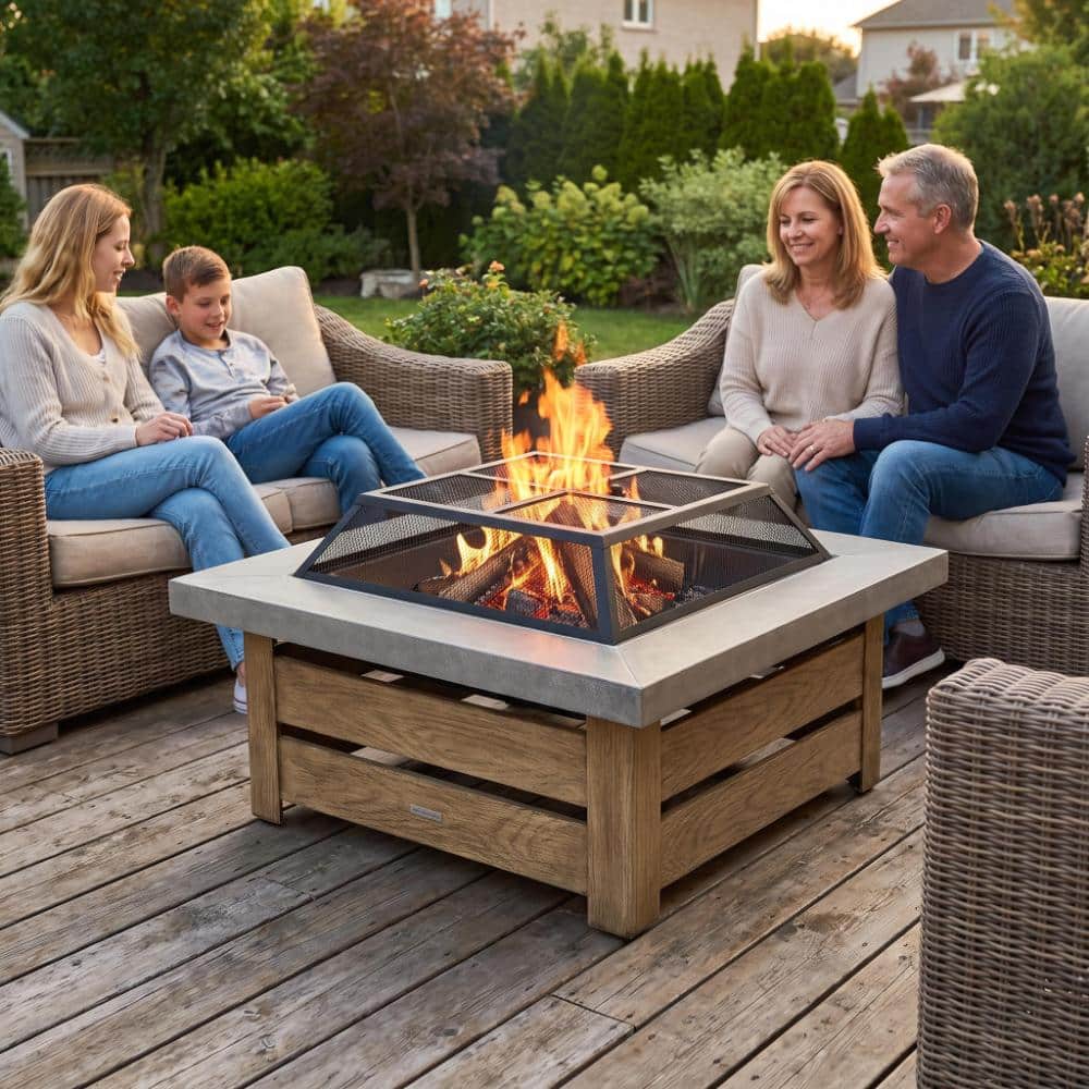 34-inch Natural Wood Iron Finish Wood Burning Outdoor Fire Pit Table for Patio Backyard Garden price history on PriceWatchPro