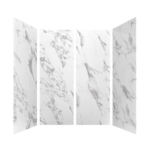 60 in. L x 36 in. W x 84 in H Glue-Up Alcove Solid Composite Stone 4-Piece Shower Wall Set in Carrara