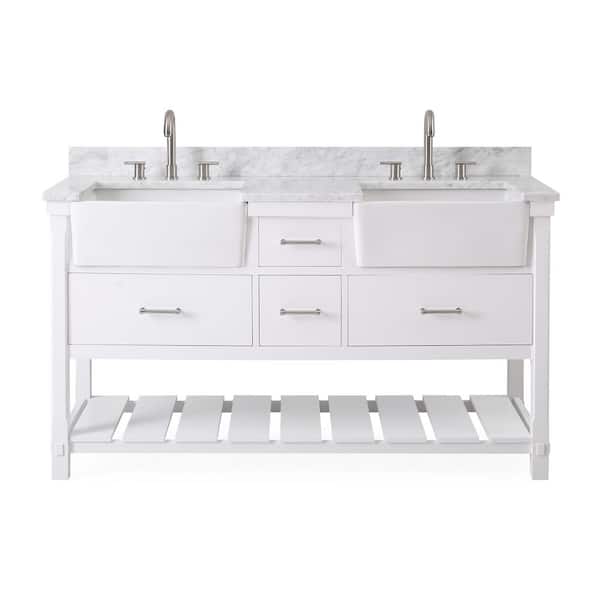 Benton Collection Kendia - White - White 60 in. W x 22 in. D x 35 in. H Bathroom Vanity in White Color with Carrara Top