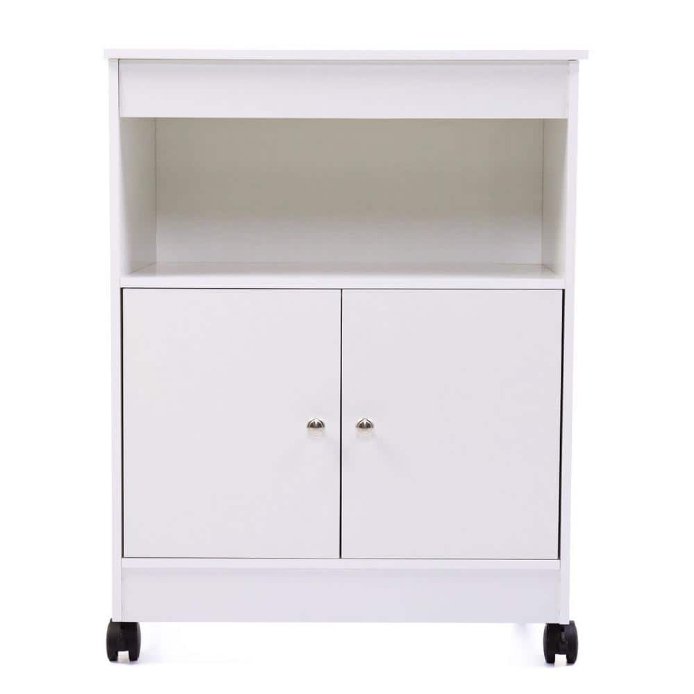 Wood Kitchen Microwave Cart Cabinet 4-Universal Wheels and Roomy Inner Spac