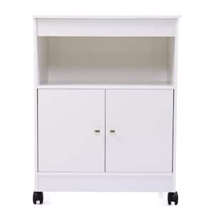 Wood Kitchen Microwave Cart Cabinet with 4 Universal Wheels and Roomy Inner Space for Home Use, White
