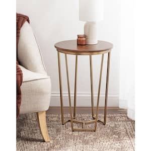 Solvay 16 in. Walnut Brown Round Solid Wood End Table