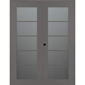 Vona 5-Lite 56 in. x 96 in. Right Active 5-Lite Frosted Glass Gray Matte Wood Composite Double Prehung Interior Door