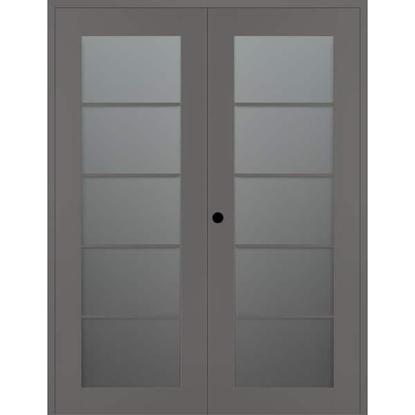 Belldinni Vona 5-Lite 72 in. x 80 in. Right Active 5-Lite Frosted Glass Gray Matte Wood Composite Double Prehung Interior Door