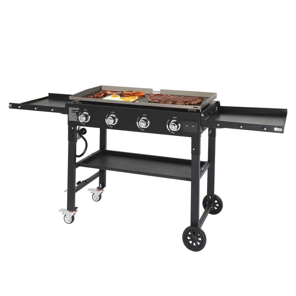 Foldable Black 4-Burner Propane Gas Griddle Cooking Station