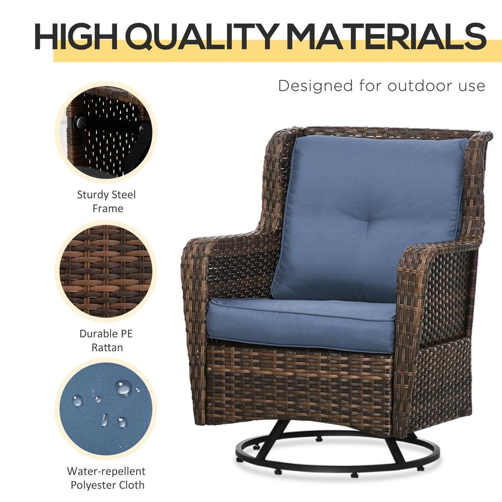 Blue and Brown PE Rattan Wicker 3-Piece Patio Bistro Set