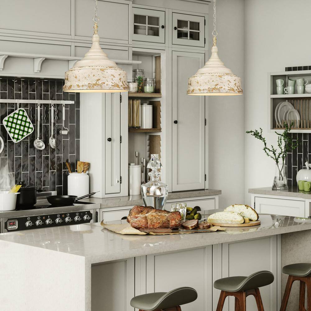 Keating Antique Ivory Farmhouse Pendant Light with White Interior