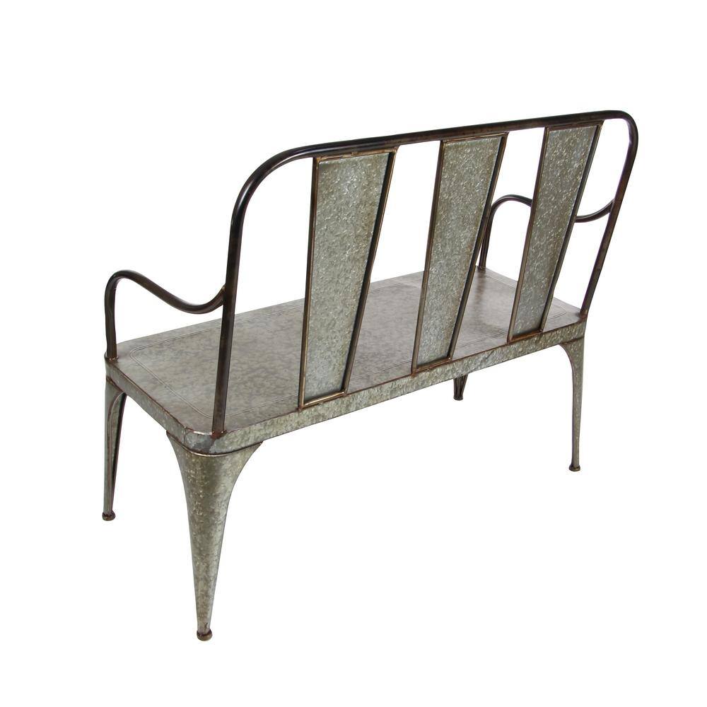 Silver Metal Farmhouse Outdoor Garden Bench, 2-Seater