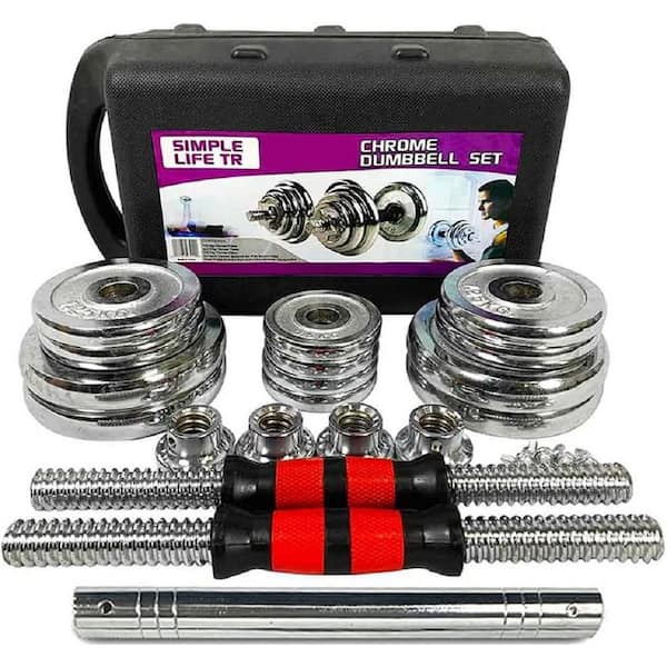 66 lb. Silver Steel Adjustable Weight Dumbbell Set