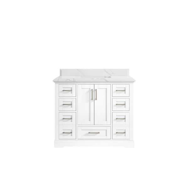 Willow Collections Boston 42 in. W x 22 in. D x 36 in. H Bath Vanity in White with 1.5" Calacatta Quartz Top