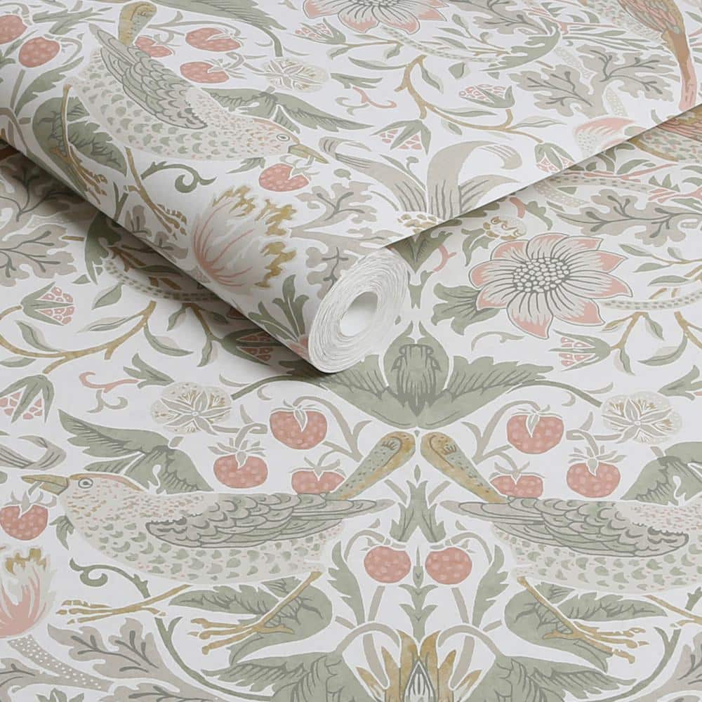 Sage and Pink Floral Matte Vinyl Wallpaper Roll