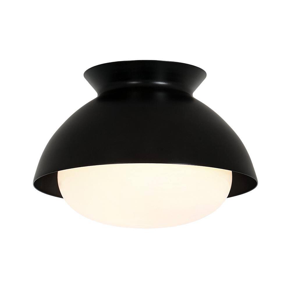 Potlid 1-Light 9.1 in.W Matte Black Metal and Milk Glass Dome Semi-Flush Mount Light for Hallway and Bedroom price history on PriceWatchPro