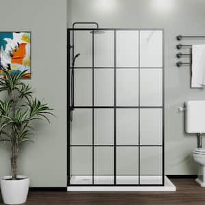 46 in. W x 72 in. H Fixed Frameless Shower Door in Black with Clear Glass