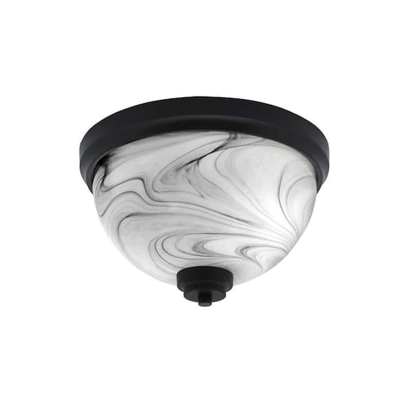 Unbranded Ashland 12 in. 2 Light Matte Black Flush Mount with Onyx Swirl Glass Shade No Bulbs Included