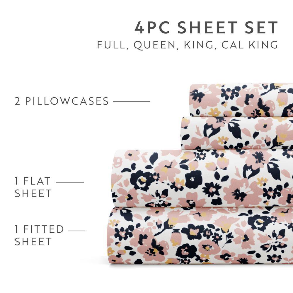 Mauve Floral Queen Microfiber Kids Unisex Sheet Set