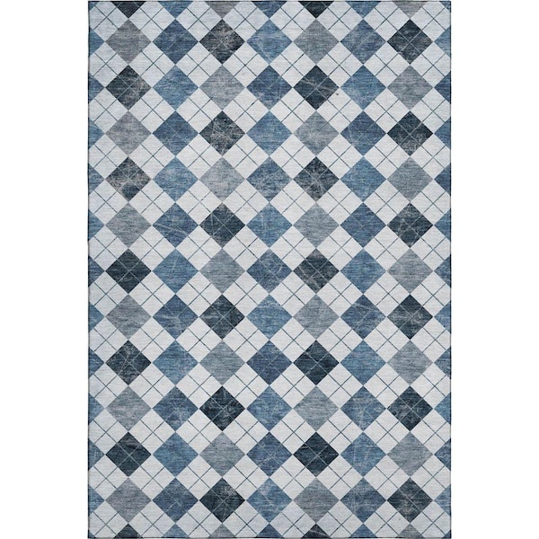 Mayfield Premium Machine Washable Abstract AMF2237 Blue 3 ft. x 5 ft. Area Rug