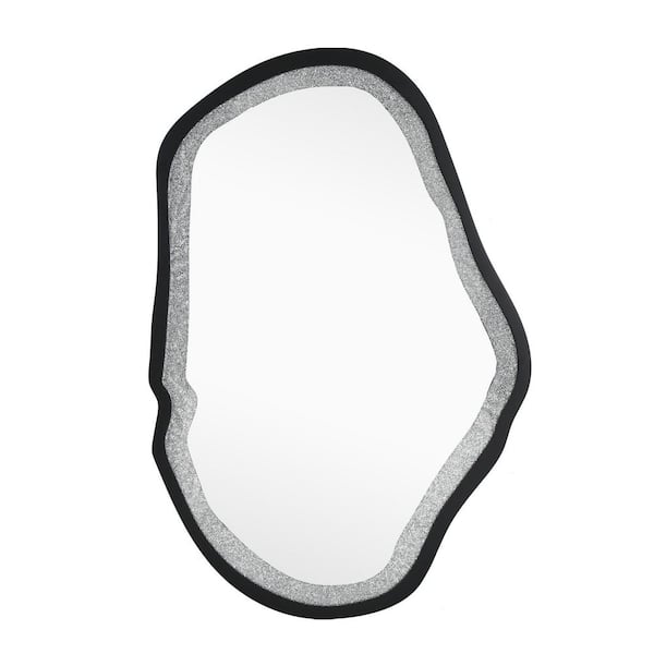 Black 31.9 in. W x 47.2 in. H Modern Irregular Oval Faux Diamond and Wood Framed Mirror