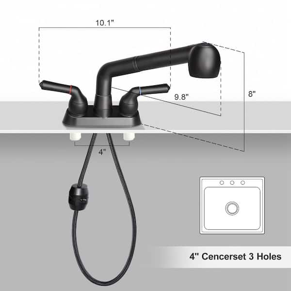 8 in. H x 10.1 in. W x 9.8 in. D Matte Black Utility Sink Faucet, Laundry Room Faucet with Pull Out Sprayer