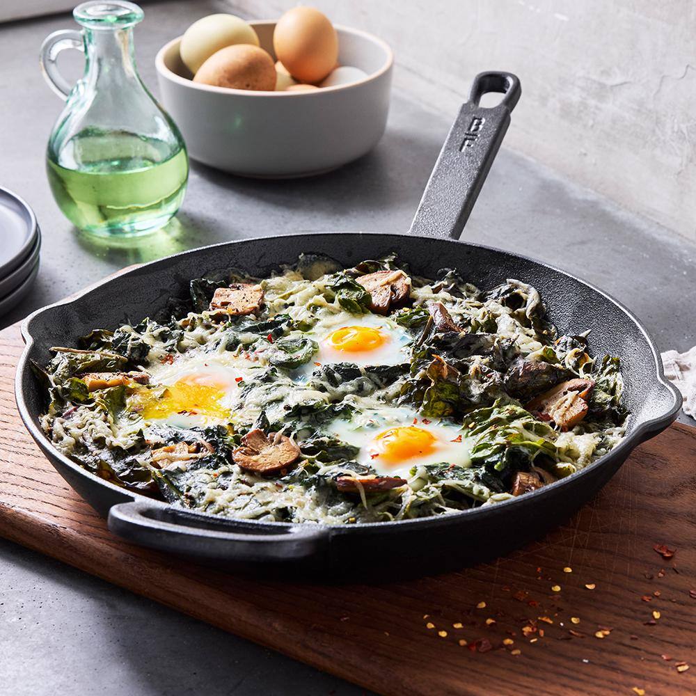 Black 12" Cast Iron Skillet with Helper Handle