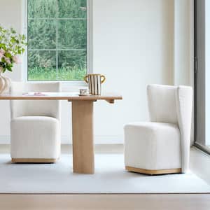 Lysandra White Fabric Modern Dining Chairs with Casters Base and Solid Wood Frame for Kitchen and Dining Room (Set of 2)