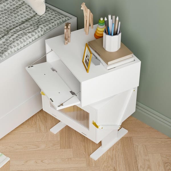 【中古】 &New Robot side table,white FUFU&GAGA 2-Drawer White Nightstands with Robot Shape, 360